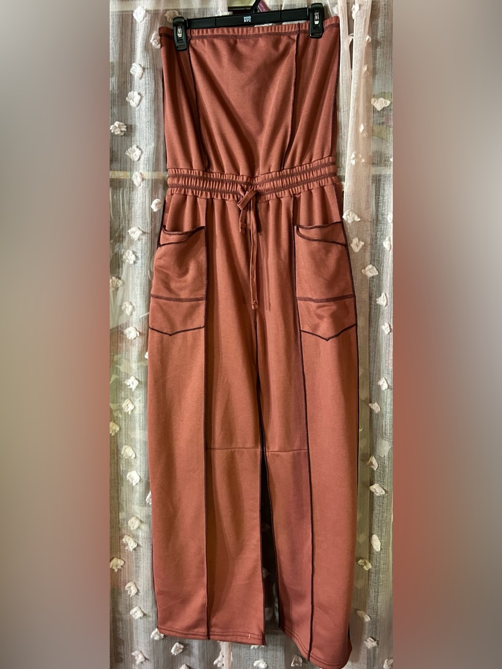 Women's Rust Wide-Leg Jumpsuit with Drawstring Waist